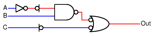 (-A * B) + -C using NANDs