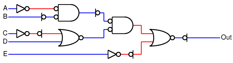 -( -(A * -B) * (-C + D) + -E) using NORs